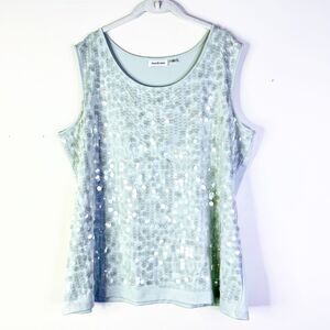 Joan Rivers Top Women 1X Blue Sequin Shimmer Tunic Shirt Tank Glam Boutique NWOT